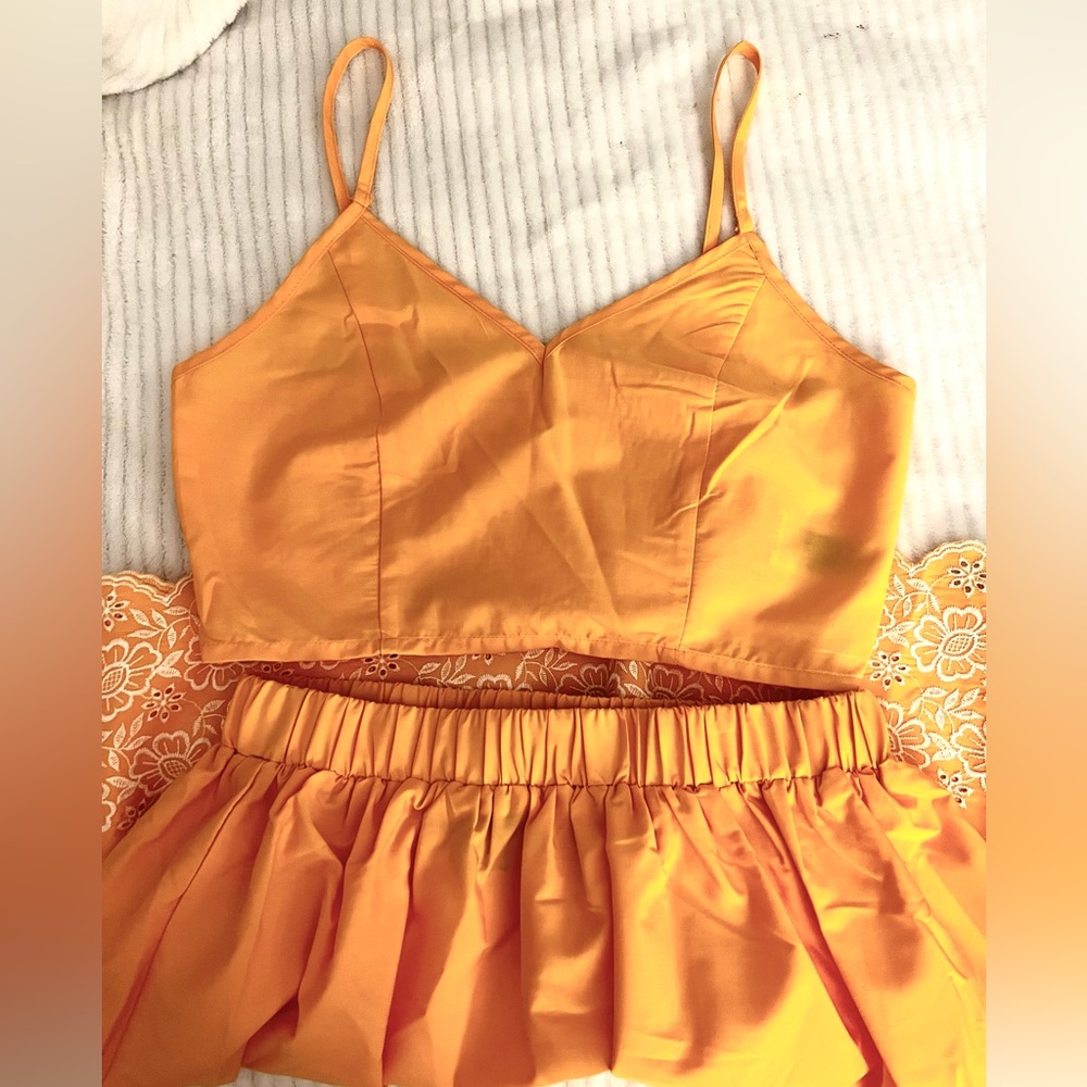Yellow Two Piece Skirt / Crop Top Set